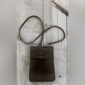 Roots Black Leather Flap Crossbody Bag Silver/Black Logo.
